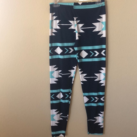 Super Soft Navy, White & Aqua Girls Leggings - One Size - Picture 2 of 5